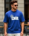 Shop Men's Blue Chill Popcorn Typography Oversized T-shirt-Front