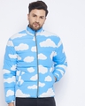 Shop Men's Blue Cloud Print Slim Fit Quilted Jacket-Front