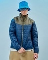 Shop Men's Blue & Green Color Block Oversized Puffer Jacket-Front