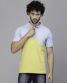 Shop Men's Blue & Yellow Color Block Polo T-shirt-Front
