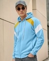 Shop Men's Blue Color Block Zipper Hoodies-Front