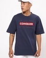 Shop Men's Blue Conquer Typography Oversized T-shirt-Front