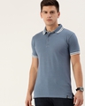 Shop Men's Blue Cotton Polo T-shirt-Front