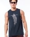 Shop Men's Blue Create Good Stories Graphic Printed Oversized Vest-Front