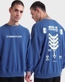 Shop Men's Blue Cyberpunk Graphic Printed Oversized Sweatshirt-Front