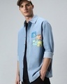 Shop Men's Blue Den Graphic Printed Oversized Shirt-Front