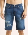 Shop Men's Blue Distress Denim Shorts-Full