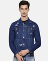 Shop Men's Blue Distress Slim Fit Denim Jacket-Front