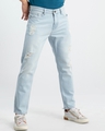 Shop Men's Blue Distressed Relaxed Fit Jeans-Full