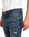 Shop Men's Blue Distressed Skinny Fit Jeans-Full