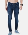 Shop Men's Blue Distressed Skinny Fit Jeans-Front