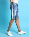 Shop Men's Blue Washed Distressed Slim Fit Denim Shorts-Full