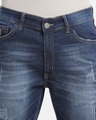Shop Men's Blue Distressed Slim Fit Denim Shorts