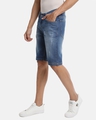 Shop Men's Blue Washed Distressed Slim Fit Denim Shorts-Full