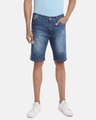 Shop Men's Blue Distressed Slim Fit Denim Shorts-Front