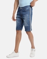 Shop Men's Blue Distressed Slim Fit Denim Shorts-Full
