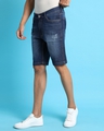 Shop Men's Blue Distressed Slim Fit Denim Shorts-Full