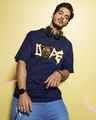 Shop Men's Blue Dope Bear Graphic Printed Oversized T-shirt-Front