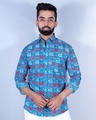 Shop Men's Blue Elephant Ikat Geometric Printed Relaxed Fit Shirt-Front