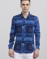 Shop Men's Blue Ethnic Motif Printed Slim Fit Shirt-Front