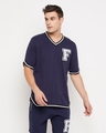 Shop Men's Blue F Typography Oversized T-shirt-Front