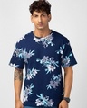 Shop Men's Blue Floral Printed Oversized T-shirt-Front