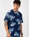 Shop Men's Blue Floral Printed Oversized T-shirt-Full
