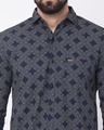 Shop Men's Blue Geometric Printed Slim Fit Shirt