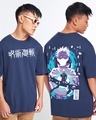 Shop Men's Blue Gojo Domain Graphic Printed Oversized T-shirt-Front