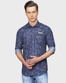 Shop Men's Blue Graphic Design Casual Shirt-Front