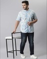 Shop Men's Blue Graphic Design Stylish Half Sleeve Casual Shirt