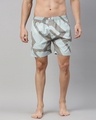 Shop Men's Blue & Grey Abstract Printed Cotton Boxers-Front