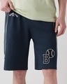 Shop Men's Blue & Grey Athletic Color Block Oversized Varsity Shorts-Front