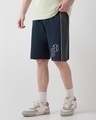 Shop Men's Blue & Grey Athletic Color Block Oversized Varsity Shorts-Full