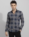 Shop Men's Blue & Grey Checked Slim Fit Shirt-Front