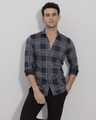 Shop Men's Blue & Grey Checked Slim Fit Shirt-Full