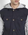 Shop Men's Blue & Grey Color Block Hooded Jacket