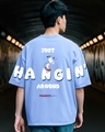 Shop Men's Blue Hang In Around Graphic Printed Oversized T-shirt-Front