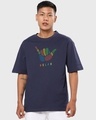 Shop Men's Blue Hang Loose Graphic Printed Oversized T-shirt-Front