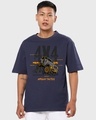 Shop Men's Blue High Road Graphic Printed Oversized T-shirt-Front