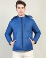 Shop Men's Blue Hooded Puffer Jacket-Front