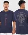 Shop Men's Blue House Of The Dragon Kingdom Graphic Printed Oversized T-shirt-Front
