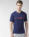 Shop Men's Blue Hustle Harder Typography Slim Fit T-shirt-Front