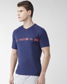 Shop Men's Blue Hustle Harder Typography Slim Fit T-shirt-Full