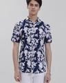 Shop Men's Blue Hydra Leaf Floral Printed Slim Fit Shirt-Front