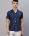 Shop Men's Blue Ikat Printed Slim Fit Shirt-Front