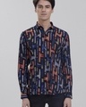 Shop Men's Blue Jigsaw Geometric Printed Slim Fit Shirt-Front