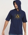 Shop Men's Blue Justice League Triad Typography Oversized Hoodie T-shirt-Front