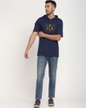 Shop Men's Blue Justice League Triad Typography Oversized Hoodie T-shirt-Design