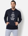 Shop Men's Blue Keep Calm And Chant Ohm Typography Hooded Sweatshirt-Front